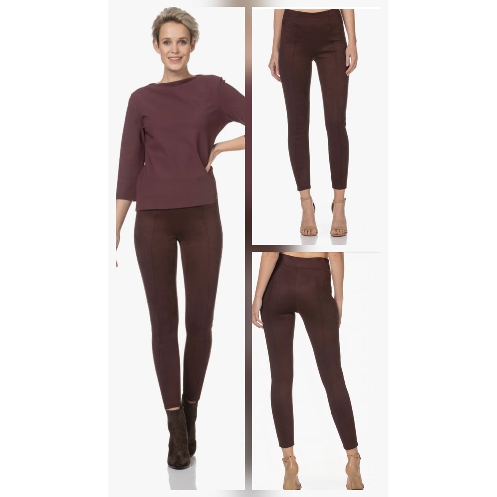 Spanx SZ Med Chic Faux Suede Reddish Brown Shaping & Sliming Mid Rise Leggings